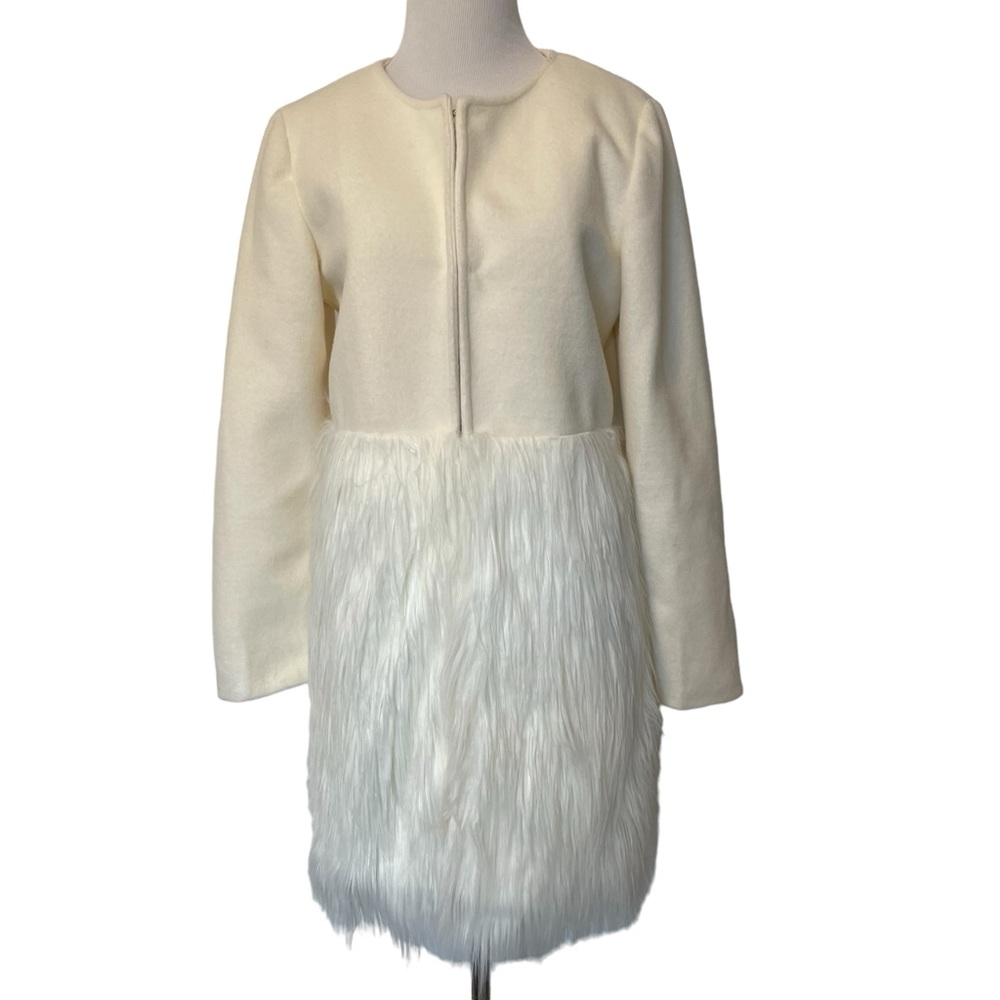 Chicwish Women's Small Coat Cream Faux Fur Midi Lux